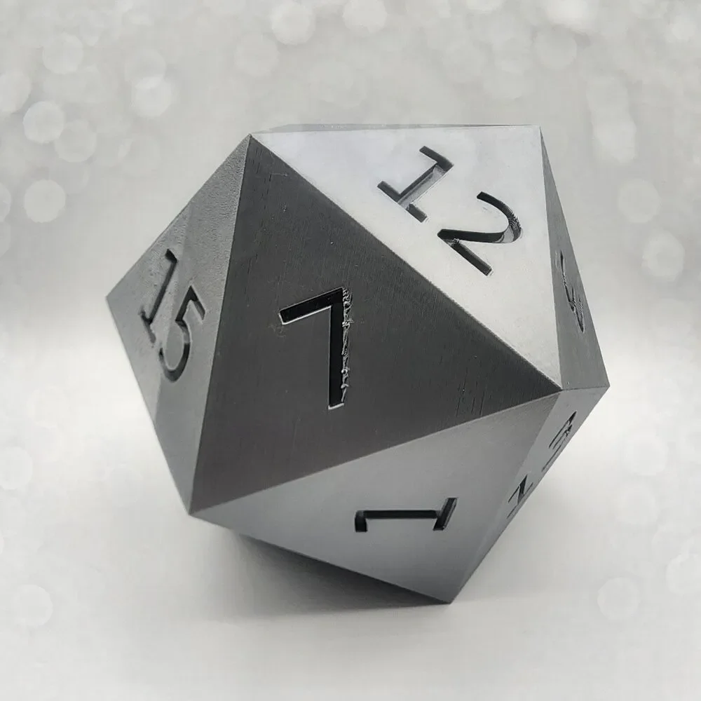 Large Gray 6.25 Inch 3D Printed D&D D20 Die
